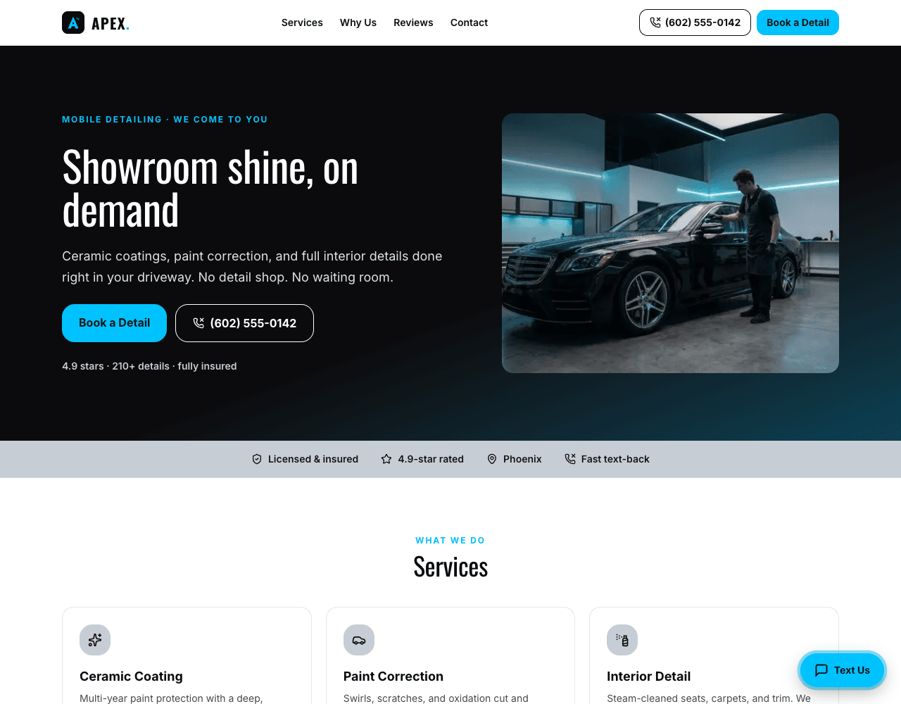 Apex Auto Detailing website built by BuiltSystems