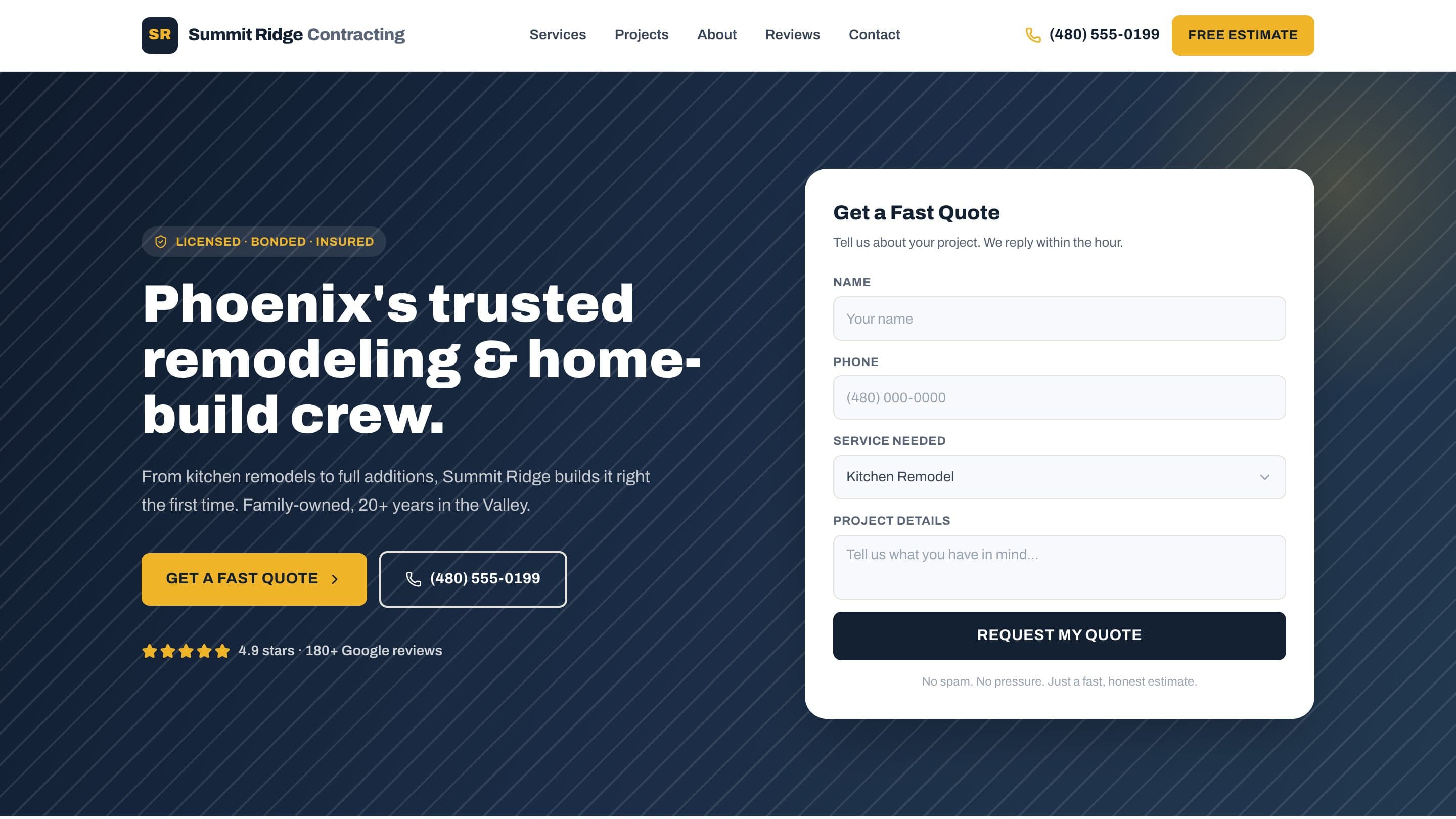 An example contractor website of the kind BuiltSystems builds, shown at desktop size