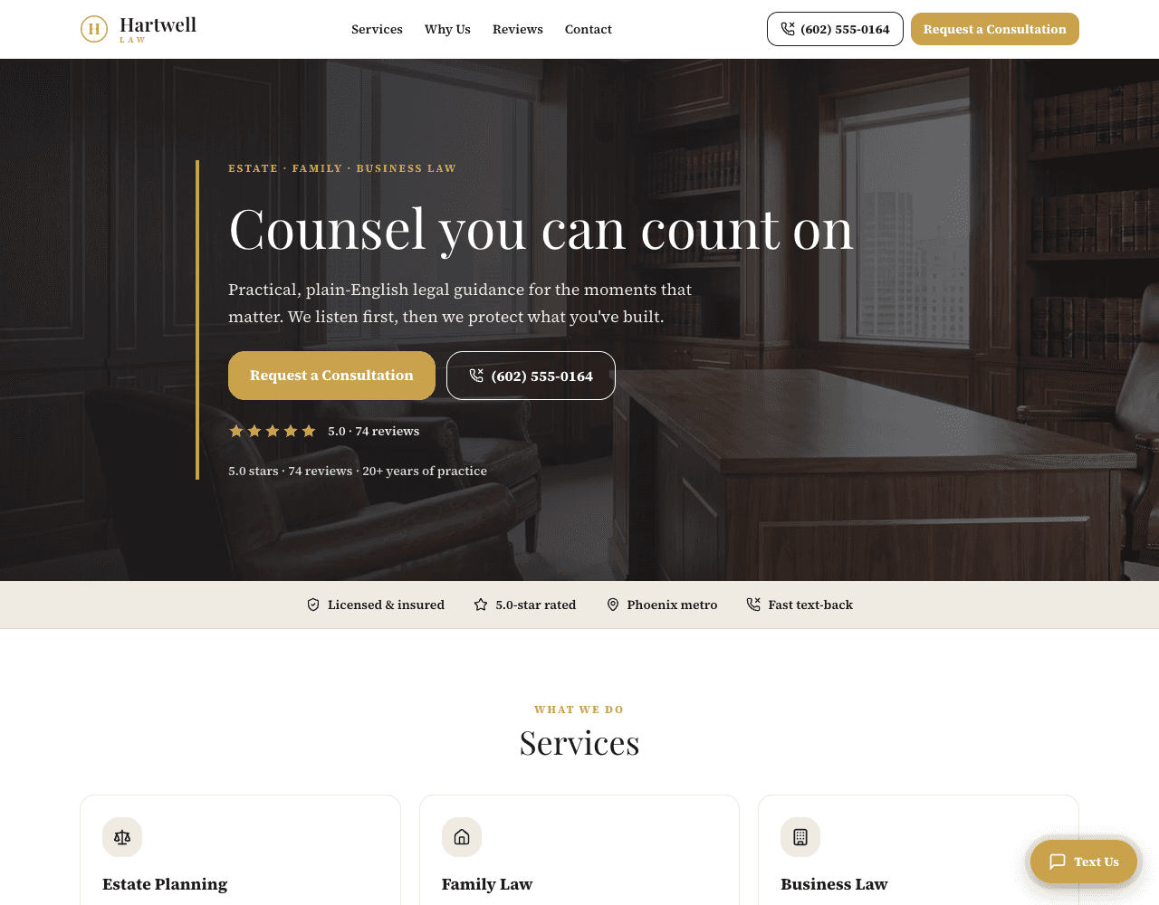 Hartwell Law website built by BuiltSystems