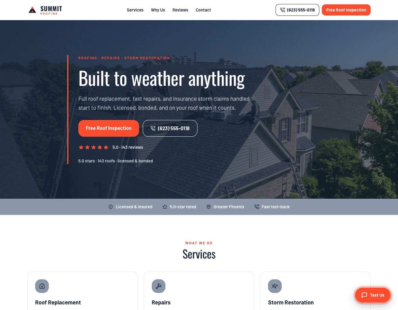 Summit Roofing & Exteriors website built by BuiltSystems